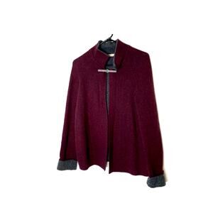 Chiaramente Womens Wool Open Front Burgundy Gray Sweater Lounge Office Capsule S